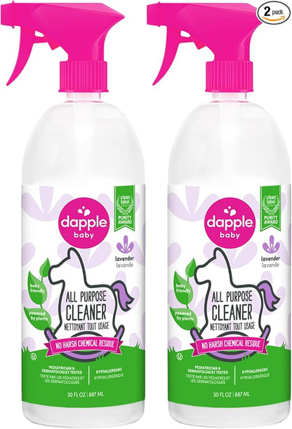 Dapple Baby All Purpose Cleaning Spray, Hypoallergenic for Toys, High Chairs, Swings, Counters, Powered by Plants, 1 Pump Included, Lavender, 30 Fl Oz (Pack of 2)