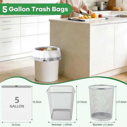 220 Counts 5 Gallon Trash Bag Drawstring Small Trash Bags, Thick Pre-separated Garbage Bags, Trash Bin Liners, Suitable for bathroom, kitchen, bedroom, office (White)