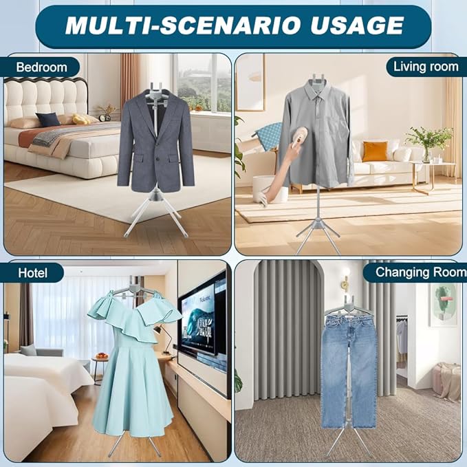 Clothes Steamer Stand Hanger Set, Height Adjustable Handheld Garment Steamer Rack with Ironing Gloves and Hair Remover ﻿for Easy Steaming and Storage, Birthday Gift for Mom Wife(Color:Grey)