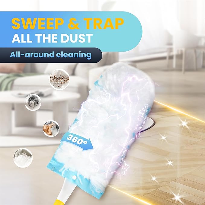 Bisenkud Duster Kit for Swiffer® Duster Refill: 50 Heavy Duty Refills + 2 Handles | 3X Grip & Static Tech | Car, Furniture & Electronics Dry Cleaning