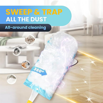 Bisenkud Duster Kit for Swiffer® Duster Refill: 50 Heavy Duty Refills + 2 Handles | 3X Grip & Static Tech | Car, Furniture & Electronics Dry Cleaning
