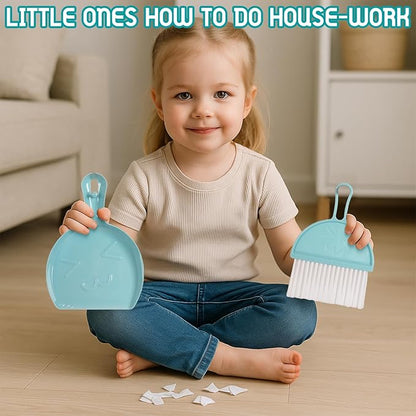 Kids Cleaning Set, Housekeeping Play Set Includes Broom Mop Duster Dustpan Brushes Rag and Organizing Stand, Cleaning Toys Gift for Toddlers Girls Boys Age 3-6, Solid Beech Wood (Blue)