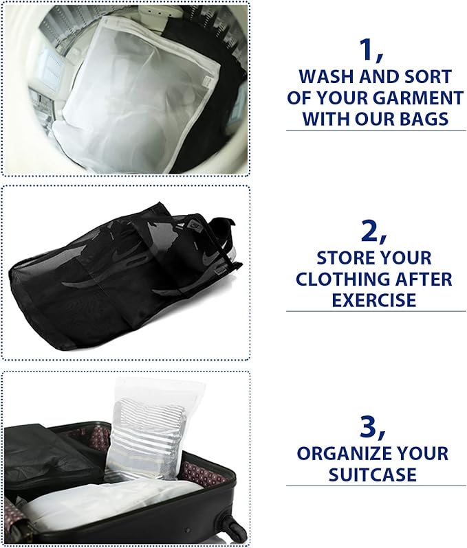 TENRAI 3 Pack (3 Medium) Delicates Laundry Bags, Bra Fine Mesh Wash Bag, Use YKK Zipper, Have Hanger Loops, Zippered, Protect Best Clothes in The Washer (Black)