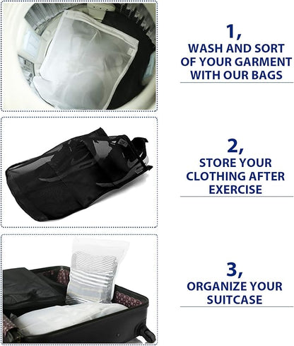 TENRAI 5 Pack (2 Large & 3 Medium) Delicates Laundry Bags, Bra Fine Mesh Wash Bag, Zippered, Protect Best Clothes in The Washer (5 Black, Set of 5)
