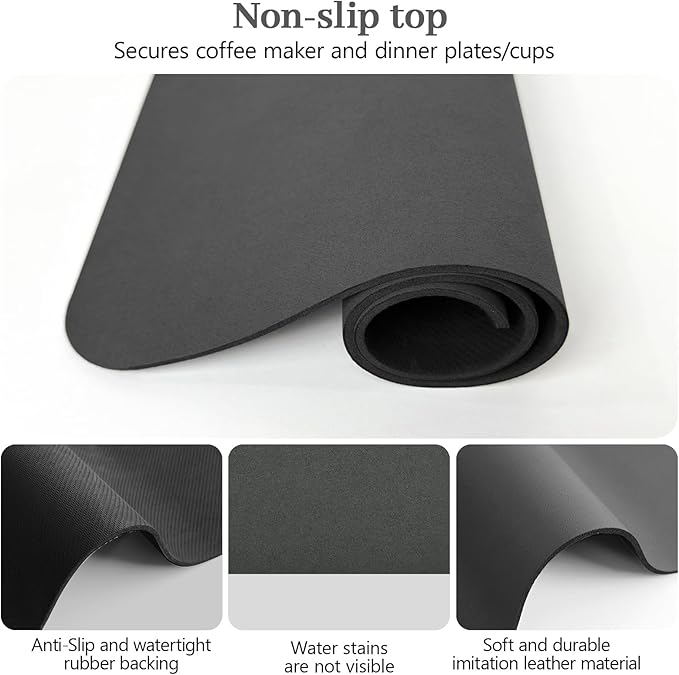 Bloss Coffee Mat, Dish Drying Mat for Multiple Usage, Coffee Bar/Maker Mat, Kitchen Counter Mats, Absorbent Hide Stain Rubber Backed Dish Drying Pad(12.2"x19.7", Dark Gray)