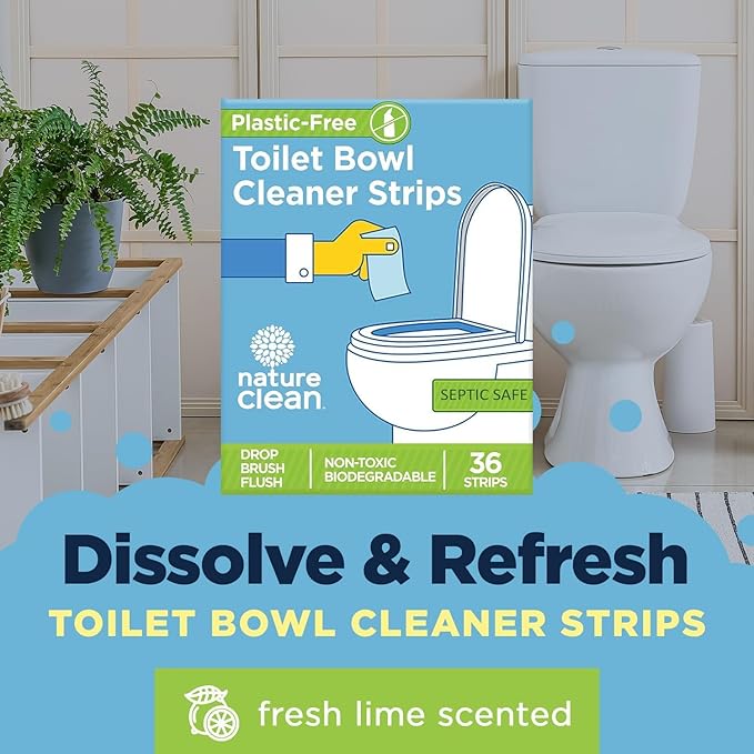 Nature Clean Non-Toxic Toilet Bowl Cleaner Strips, Plastic-Free, Natural, Septic Safe, Zero Waste, Refresh Toilets & Bathroom with Fresh Scent, 36 + 9 Pack