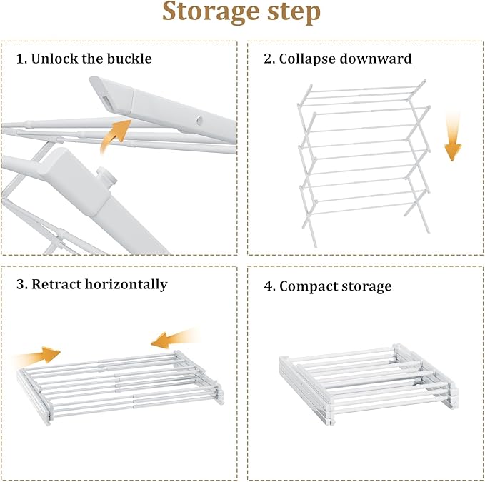 Foldable Drying Rack Clothing, 3-Tier Portable Clothes Drying Racks for Indoor & Outdoor, Anti-Rust Compact Laundry Rack Collapsible, White 29" D x 14" W x 41" H
