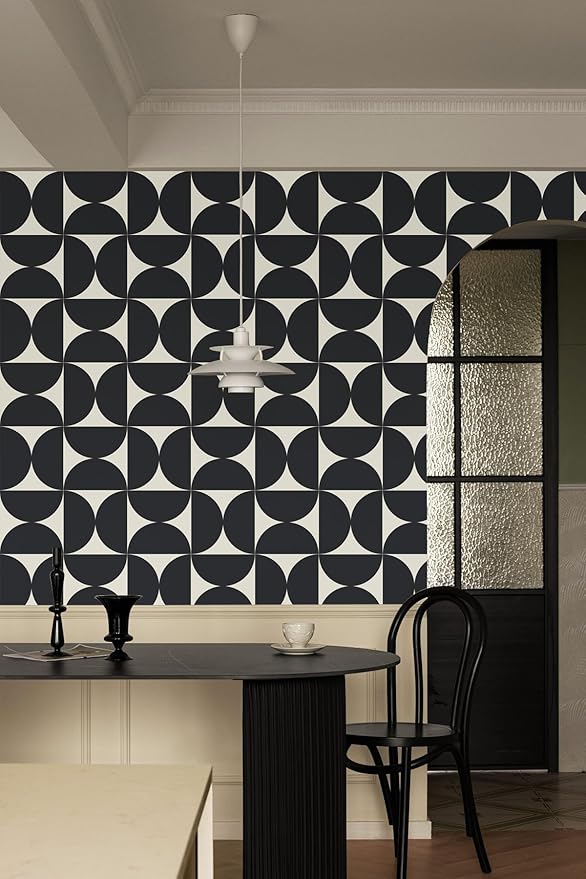 Dimoon 393"x17.3"Peel and Stick Wallpaper Geometric Contact Paper Vintage Navy Blue Beige Wall Paper Removable Square Waterproof Self Adhesive Wall Covering for Bedroom Shelf Liner Decal Vinyl Roll