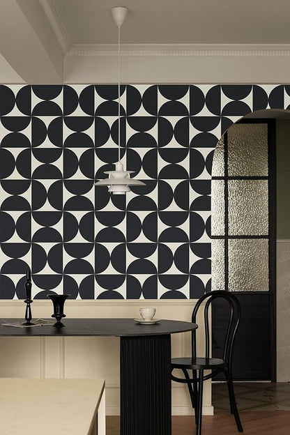 Dimoon 393"x17.3"Peel and Stick Wallpaper Geometric Contact Paper Vintage Navy Blue Beige Wall Paper Removable Square Waterproof Self Adhesive Wall Covering for Bedroom Shelf Liner Decal Vinyl Roll