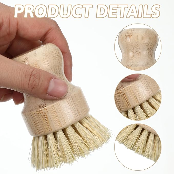 2Pcs Bamboo Cast Iron Brush Set, Wooden Dish Scrub Pan Scraper, Eco-Friendly Kitchen Scrub Brush for Household Cleaning, Cast Iron Skillets, Cookware, Dishes, Pans and Pots