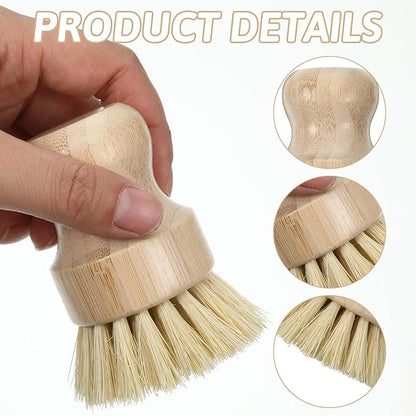 2Pcs Bamboo Cast Iron Brush Set, Wooden Dish Scrub Pan Scraper, Eco-Friendly Kitchen Scrub Brush for Household Cleaning, Cast Iron Skillets, Cookware, Dishes, Pans and Pots