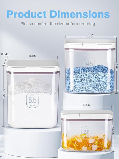LivLab Mker Laundry Detergent Dispenser with One-Press Lid,Clear PET Powder container with Measuring Cup, Pods container 5.5L/12Lbs/200oz(270 Pods)