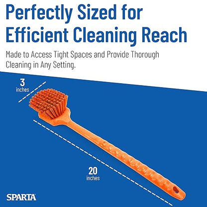 SPARTA 40501EC24 Plastic Large Scrub Brush, Kitchen Brush, Utility Brush With Long Handle For Cleaning, 20 Inches, Orange, (Pack of 6)