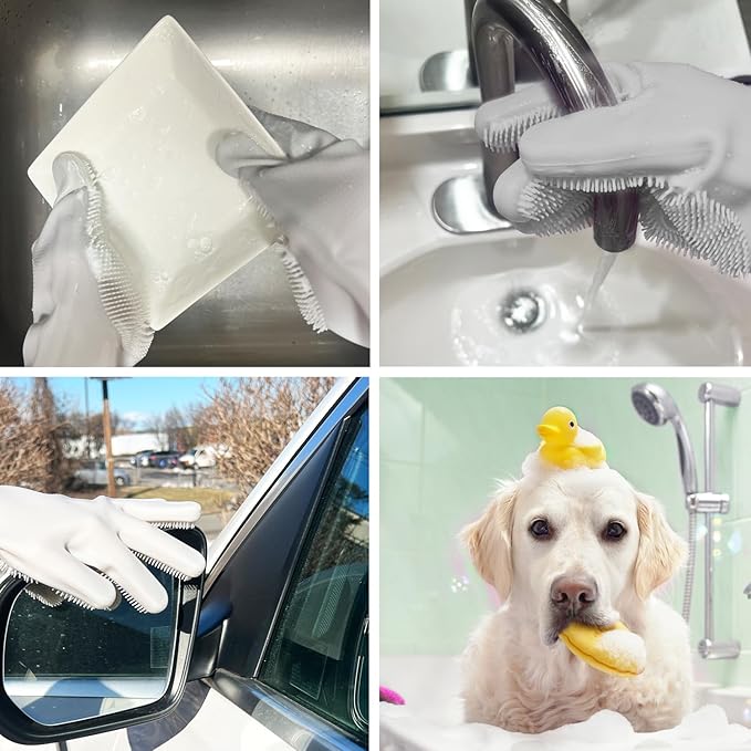 Silicone Magic Gloves: Ultimate Cleaning Gloves for Dishwashing, Kitchen, Pet, and Car - Heat & Cold Resistant, Non-Slip, Reusable - Eco-Friendly Scrubbing Gloves for Household Cleaning Food Grade