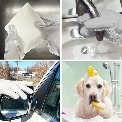 Silicone Magic Gloves: Ultimate Cleaning Gloves for Dishwashing, Kitchen, Pet, and Car - Heat & Cold Resistant, Non-Slip, Reusable - Eco-Friendly Scrubbing Gloves for Household Cleaning Food Grade