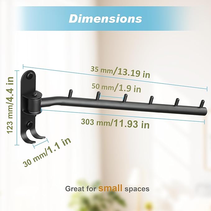 Alise Wall Mounted Drying Rack,Swivel Clothes Drying Rack Stainless Steel,Space Saving Clothes Hanger Rack,Heavty Duty Clothes Wall Drying Rack for Laundry Closet Bedroom/Bathroom,Matte Black,2 Pack