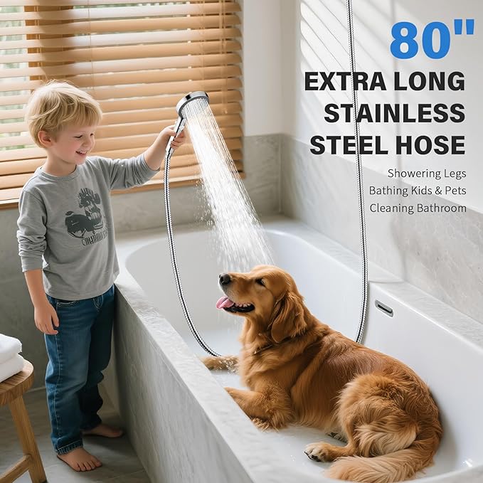 FASDUNT High Pressure Rain Shower Head with Handheld Spray Combo, 10" Rainfall Shower Head with Adjustable Integrated Extension Arm, Detachable Dual Shower Heads with 80" Long Stainless Steel Hose