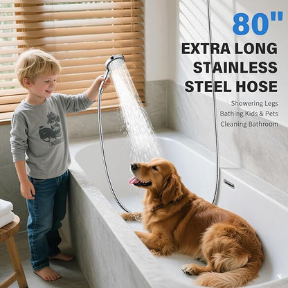 FASDUNT High Pressure Rain Shower Head with Handheld Spray Combo, 10" Rainfall Shower Head with Adjustable Integrated Extension Arm, Detachable Dual Shower Heads with 80" Long Stainless Steel Hose