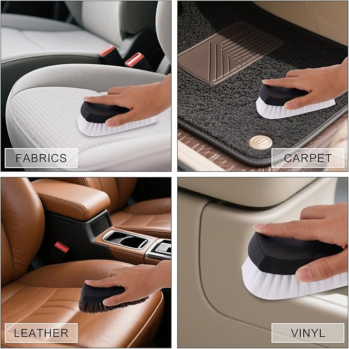 BOXOB Upholstery Brush Set, Horsehair Detailing Cleaner Brush Versatile Upholstery Cleaning Brushes for Boat Car Couch Fabric Carpet Car Interior Leather and Home Furniture
