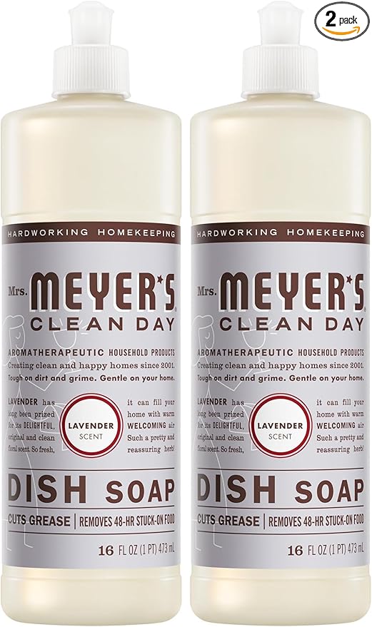 MRS. MEYER'S CLEAN DAY Liquid Dish Soap, Cruelty Free Formula, Lavender Scent, 16 oz (Pack of 2)