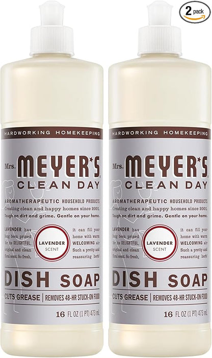 MRS. MEYER'S CLEAN DAY Liquid Dish Soap, Cruelty Free Formula, Lavender Scent, 16 oz (Pack of 2)
