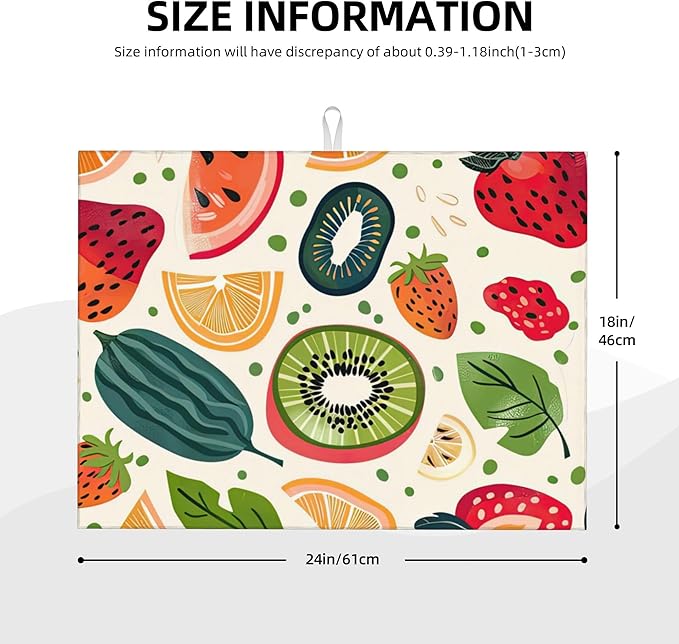 Fruits Painting Dish Drying Mats for Kitchen Counter, Absorbent Reversible Microfiber Dish Drying Pad, Multi-Use Large Drying Mat Coffee Bar Accessories 18"x24"