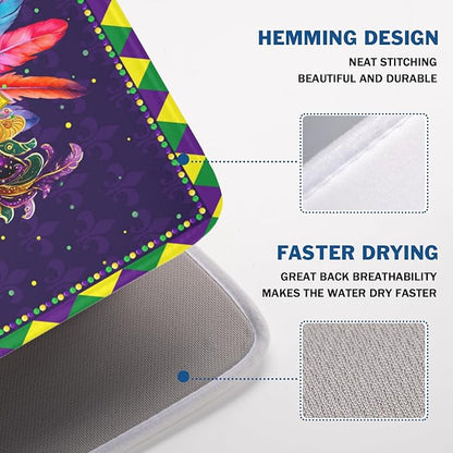 Mardi Gras Dish Drying Mat for Kitchen Counter Masquerade Mask Feather Drying Mats Absorbent Reversible Microfiber Washable Draining Pad Washable Dry Mat 18x24 Inch