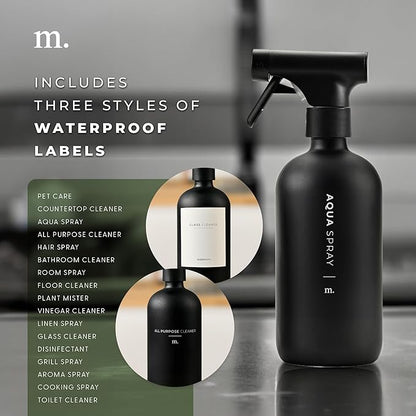 MaisoNovo Spray Bottle for Hair - 16.9 fl oz Black x 2 with 16 Labels