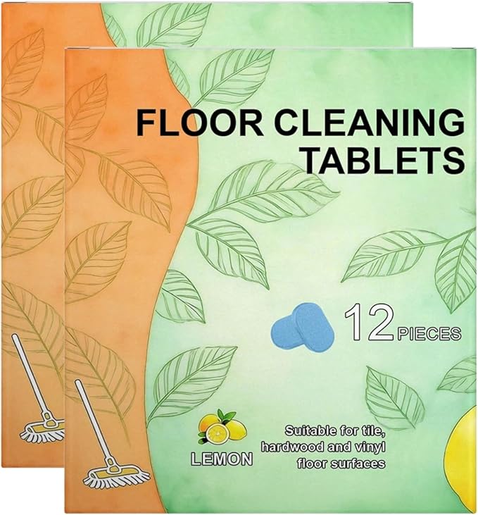 Floor Cleaner Tablets for Hard Floors, Multi-Surface Mopping Tablets, Fast Dissolving, Lemon Scent, 12 Count (2pcs)