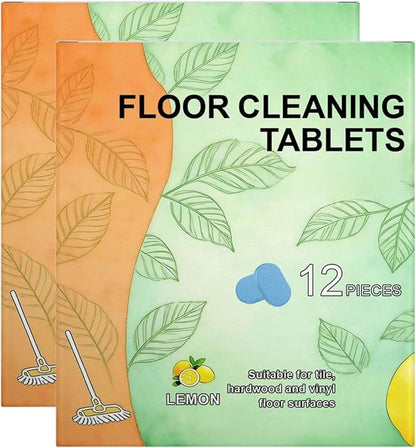 Floor Cleaner Tablets for Hard Floors, Multi-Surface Mopping Tablets, Fast Dissolving, Lemon Scent, 12 Count (2pcs)