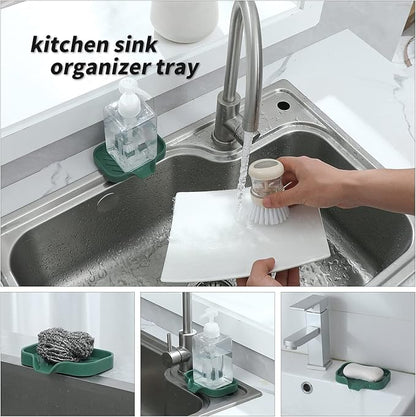 MicoYang Silicone Bathroom Soap Dishes with Drain Spout-Bathroom and Kitchen Sink Organizer,Sponge Holder,Dish Soap Tray,Perfect for Dispenser,Scrubber,Bottle,Cup on Sink or Counter-Green 4.9"×3.2"