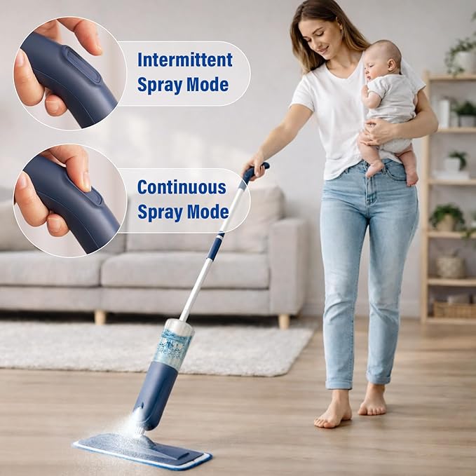Power Mop for Floor Cleaning with 2 Washable Pads - Wet Dry Microfiber Mop with 720 ml Refillable Bottle for Kitchen Wood Floor Hardwood Laminate Ceramic Tiles Floors Dust Cleaning