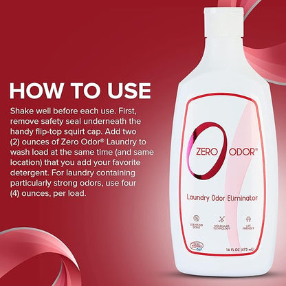 Zero Odor – Laundry Odor Eliminator - Permanently Eliminate laundry Odor – Patented Molecular Technology Best For Clothes, Towels & Linens, Shoes, Bags, Etc. - rinse and refresh Again, 16oz (3-Pack)