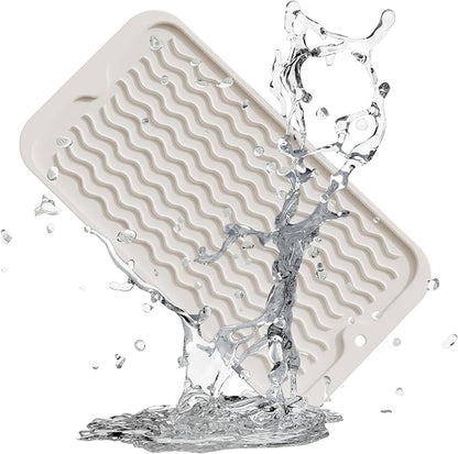 ZLR Silicone Sponge Holder & Sink Caddy Tray (6" x 12") - Narrow Dish Drying Mat for Kitchen Counter - Waterproof Soap Dispenser Organizer, Non-Slip Bathroom Vanity Tray (Cassava White)