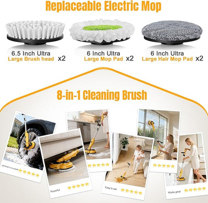 Cordless Electric Mop for Dewalt 20V Battery (NO Battery), 2 in 1 Spin Mop & Electric Floor Scrubber Machine with LED Light & Water Spray, 800 RPM Rotating Electric Mops for Floor Cleaning (Yellow)