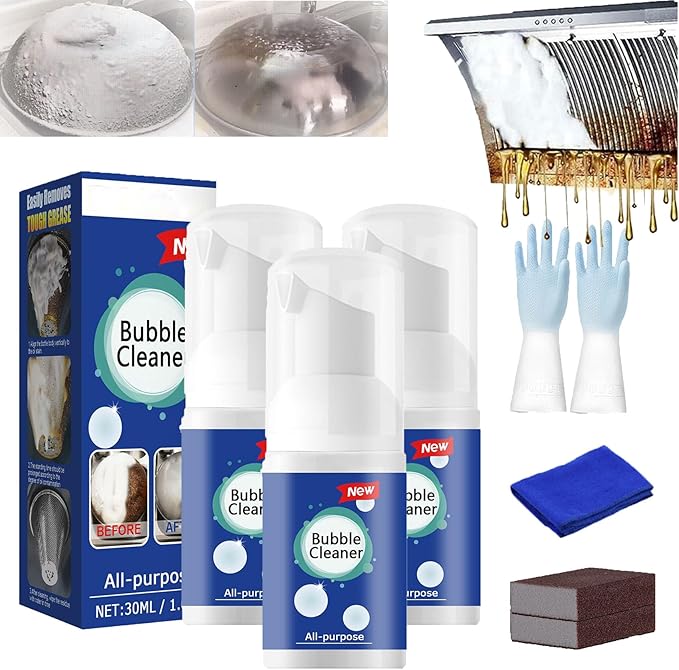 All Purpose Rinse Cleaning Foam, All-Purpose Rinse-Free Cleaning Spray, Super Foam Bubble Cleaner, Super Powerful Multi Purpose Foam Cleaner, Stain Removal Kit for Kitchen (30ml-3)