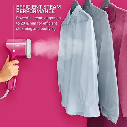 Rowenta, Steamer for Clothes, PurePop Handheld Steamer, 1.5Lbs, 15 Second Heatup, 2.3 Oz Capacity, 1150 Watts, Ironing, Pink Clothes Steamer, Vacation Essentials, Travel Must Have, DR2023