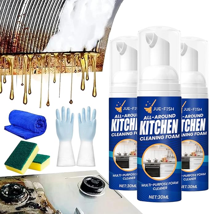 Kitchen Foam Cleaner, All-Round Kitchen Cleaning Foam, Japanese Multi-Purpose Cleaner Spray, Quickly Remove Oil & Dirt and Free Your Hands (3Pcs)