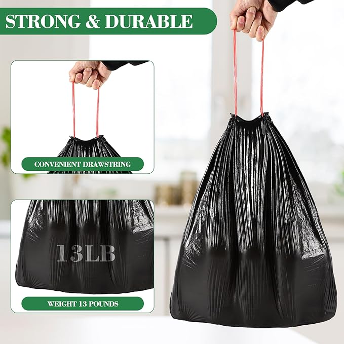 1000 Counts 4 Gallon Trash Bag Drawstring Small Trash Bags, Thick Pre-separated Garbage Bags, Trash Bin Liners, Suitable for bathroom, kitchen, bedroom, office (Black)