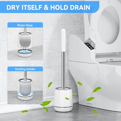 Toilet Brush, Toilet Brush and Holder with 304 Stainless Steel Handle, Space Saving Toilet Bowl Brush for Storage, Durable Bristles Toilet Scrubber for Bathroom Cleaning (2, White)