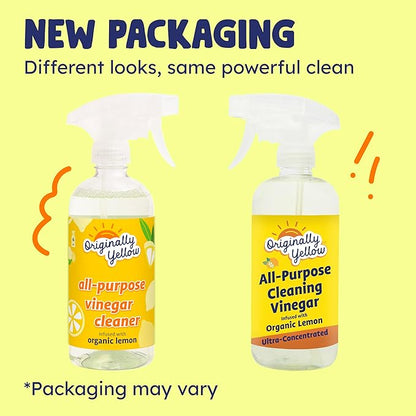 Originally Yellow Lemon Vinegar All Purpose Cleaning Spray | Distilled Cleaning Vinegar | Plant-Derived All Purpose Cleaner | Living Room, Bathroom, & Kitchen | 3 Pack
