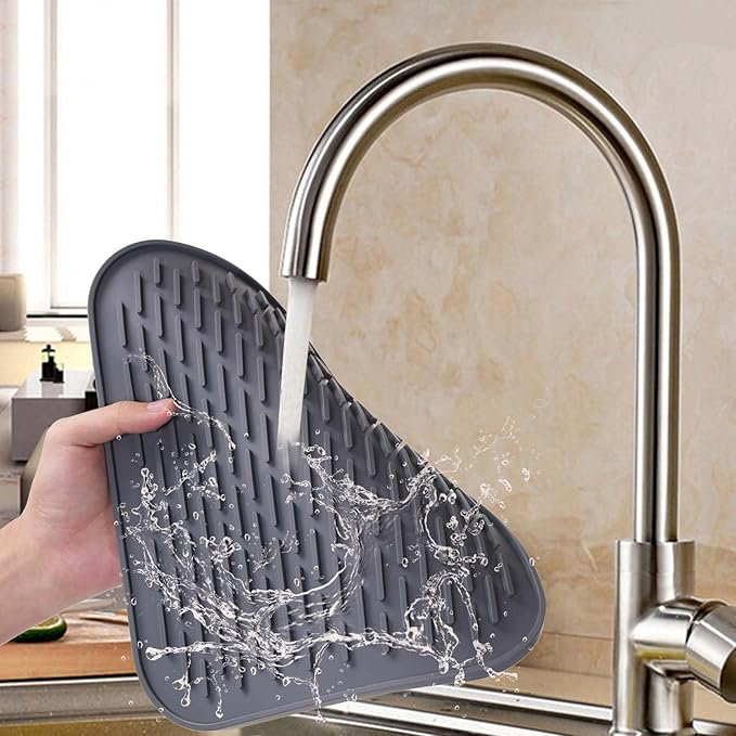 Dish Mat Silicone Dish Drying Mats Works For Drying Stemware Cocktail Glasses Silverware Pots Pans Knives and Dish Rack for Kitchen Counter Sink Bar Pads Easy to Clean (11.5" x 9.1")