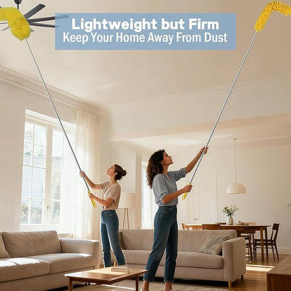 Cobweb Duster with Extension Pole, 110" Microfiber Feather Duster Kit with Bendable Washable Heads, Spider Web Brush, Dusters for Cleaning Ceiling Fan, High Ceiling, Blinds, Furniture & Cars