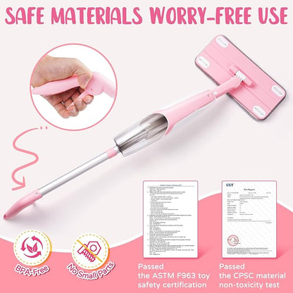 Pink Mini Spray Mop for Toddler-Girls Montessori Cleaning Toy That Real Spray Water,Pretend Playhouse Essentials for Girls Ages 3-8,Toddler Educational Housekeeping Set