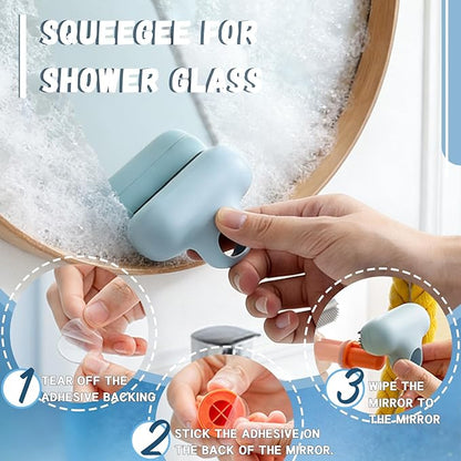 Mini Squeegee for Mirror and Car Windows, 2 in 1 Window Scrubber, Sponge Wipe, Silicone Small Squeegee, for Bathroom Mirror Makeup Mirror