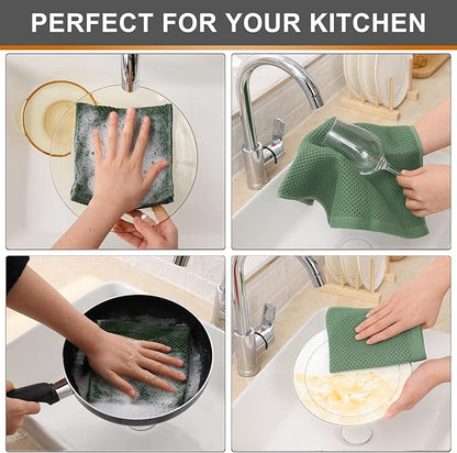 Kitinjoy 100% Cotton Kitchen Dish Cloths (12 X 12 Inches, Grass Green), 6 Pack Waffle Weave Ultra Soft Absorbent Dish Towels for Drying Dishes Quick Drying Kitchen Towels Dish Rags