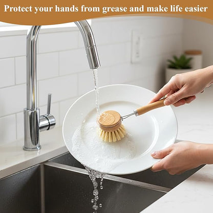 10 Pcs Bamboo Dish Brush Replacement Heads Wooden Washing Up-Brush Heads Bamboo Dish Scrubber Brush Kitchen Wood-Dish Scrubbers Washing Up Brush-Heads for Cleaning Kitchen Utensils