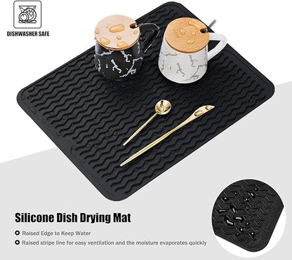 Silicone Dish Drying Mat for Multiple Usage, Easy clean, Eco-friendly, Heat-resistant Dish Drainer Mat for Kitchen Counter,Sink,Refrigerator or Drawer liner (18" x 16", Dark Blue)