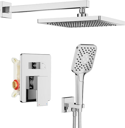 Gabrylly Shower System, Shower Faucets Sets Complete for Bathroom with High Pressure 10" Rain Shower and Handheld Shower, 2 Way Shower Valve Kit, Chrome