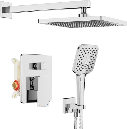 Gabrylly Shower System, Shower Faucets Sets Complete for Bathroom with High Pressure 10" Rain Shower and Handheld Shower, 2 Way Shower Valve Kit, Chrome